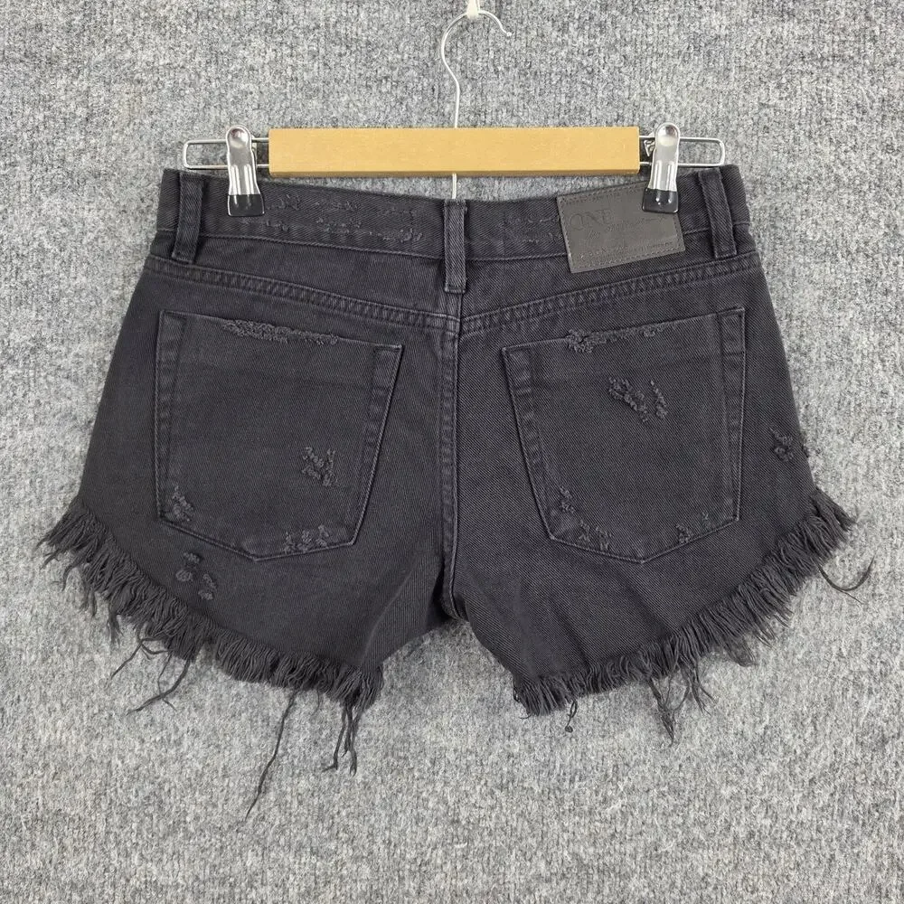 One Teaspoon Shorts 22 XXS Bonitas Low Waist Black Distressed Cut Off Summer